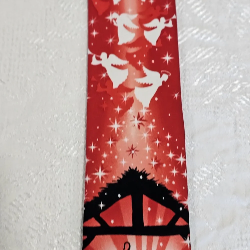 Tie Tales Mens Christmas Nativity Scene Tie Red Religious Holiday Angels